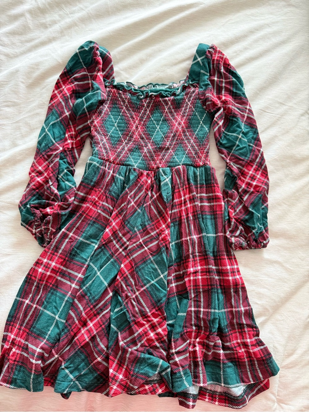Little Sleepies Plaid Smocked Long Sleeve Dress in Red and Green